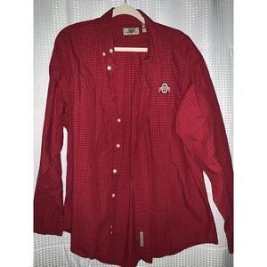 Vesi Mens XL Long‎ Sleeved Cotton OSU Red Checkered Shirt